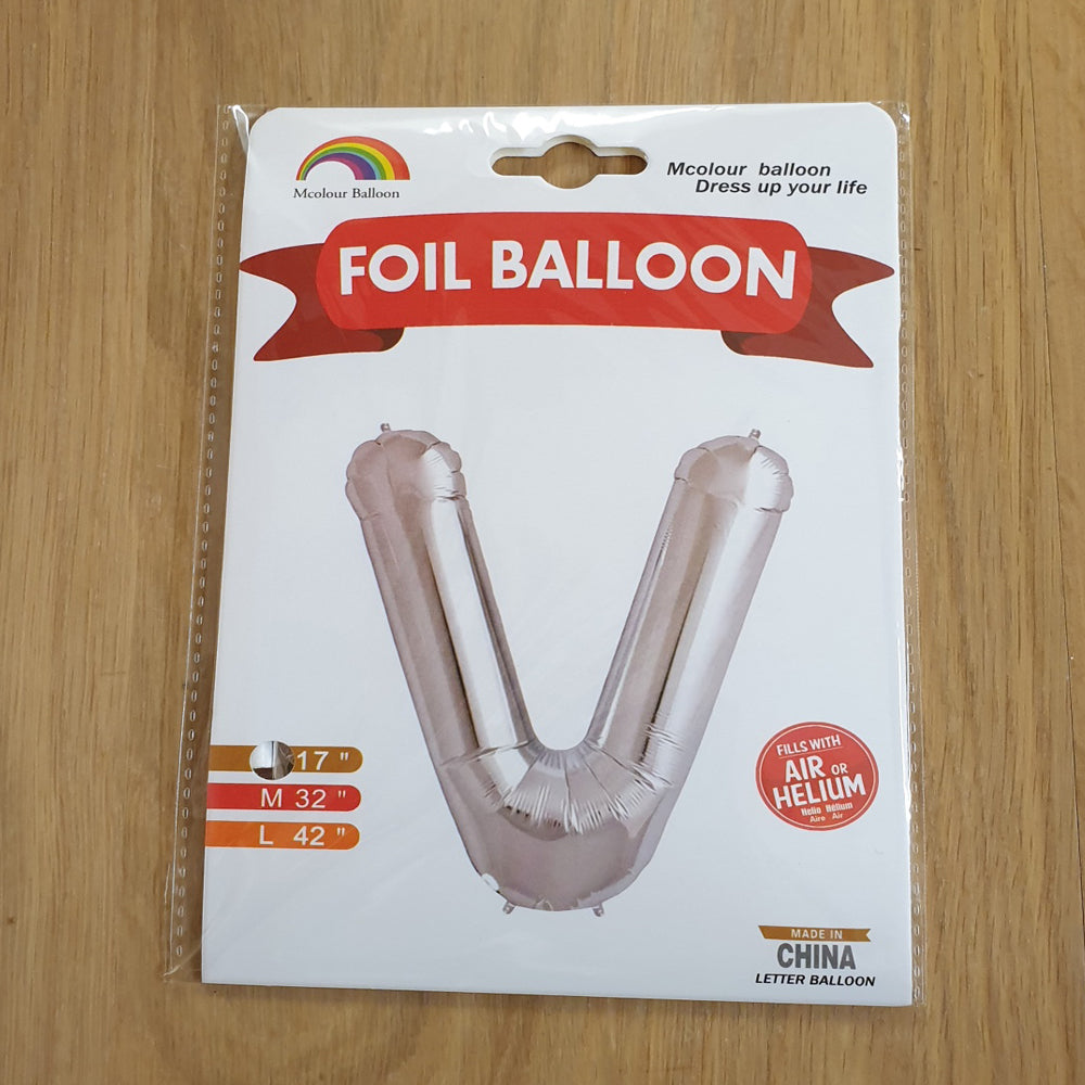 Silver Letter V Balloon - 17" foil Balloon - uninflated