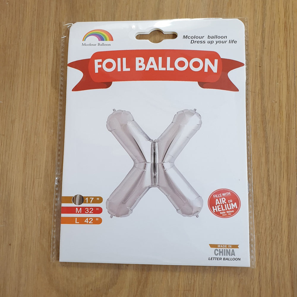 Silver Letter X Balloon - 17" foil Balloon - uninflated