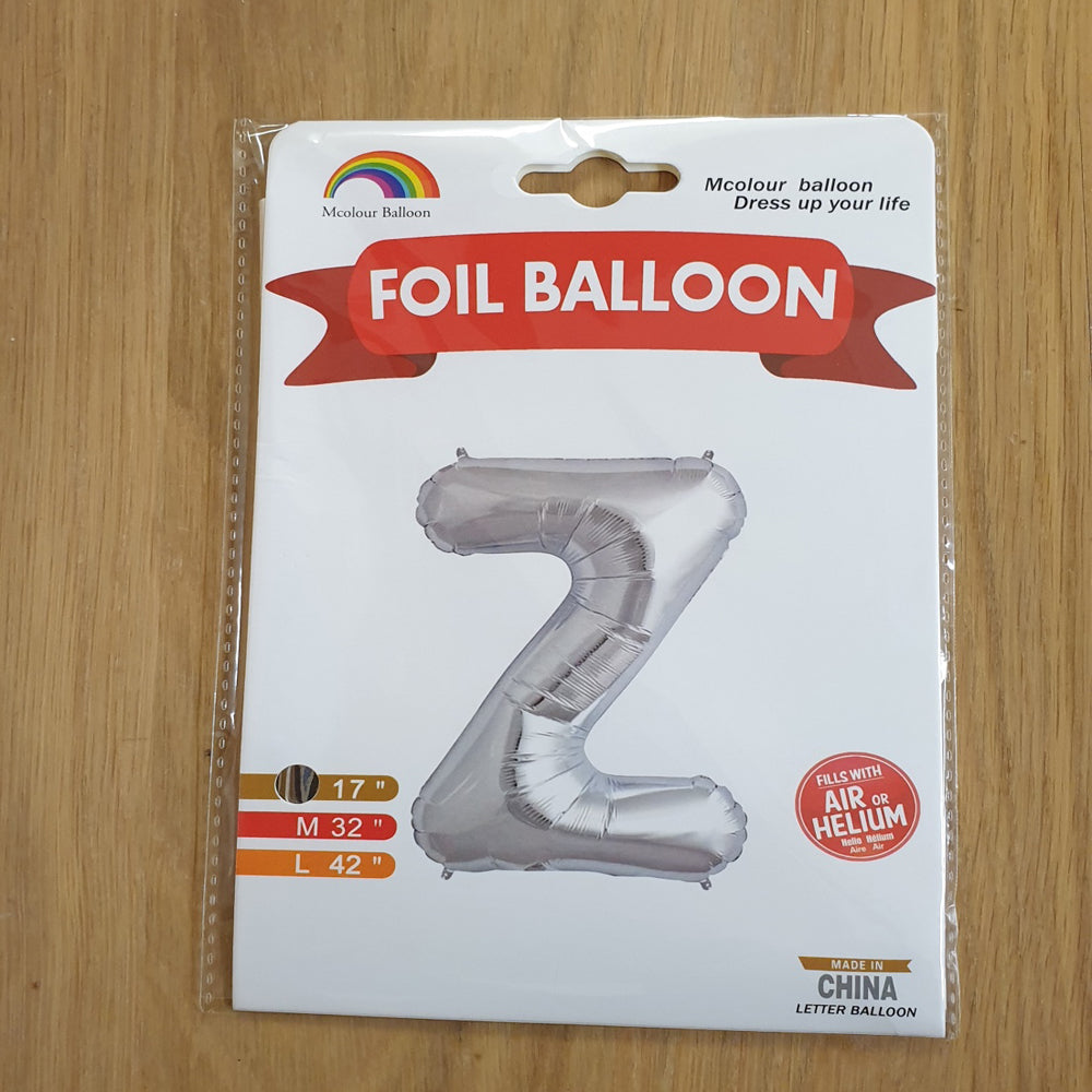 Silver Letter Z Balloon - 17" foil Balloon - uninflated
