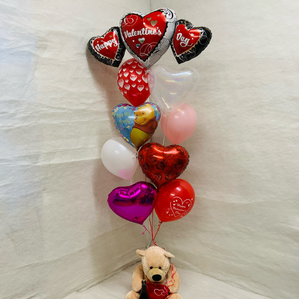 Valentines bouquet with Teddy and Prosecco