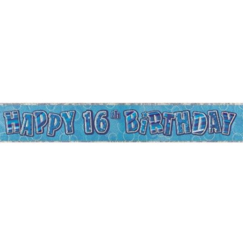 Birthday Glitz Strip Banner - Blue 16th Birthday