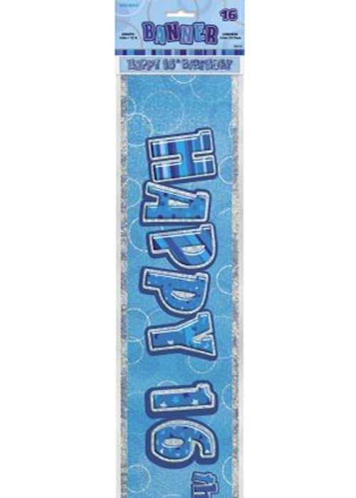 Birthday Glitz Strip Banner - Blue 16th Birthday