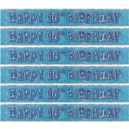 Birthday Glitz Strip Banner - Blue 16th Birthday