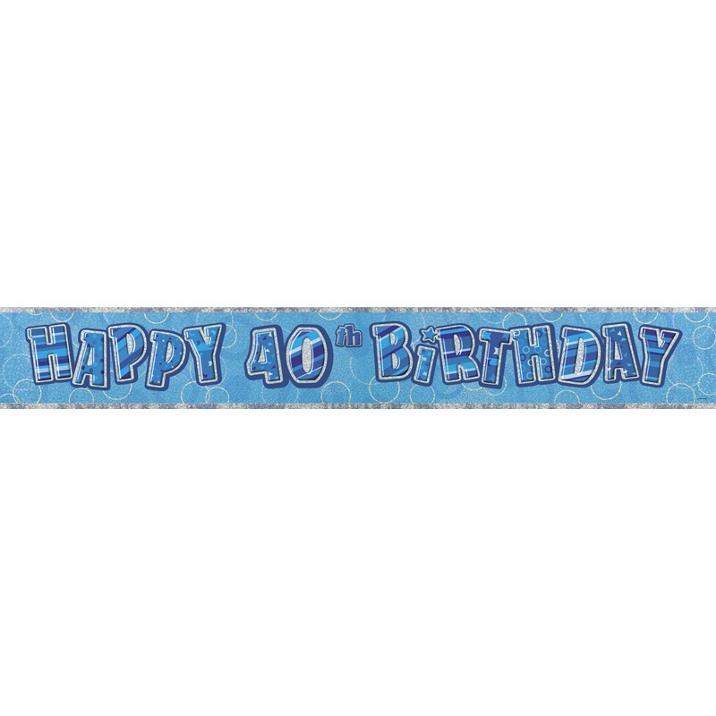 Birthday Glitz Strip Banner - Blue 40th Birthday
