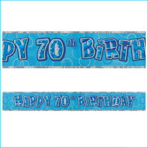 Birthday Glitz Strip Banner - Blue 70th Birthday