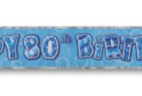 Birthday Glitz Strip Banner - Blue 80th Birthday