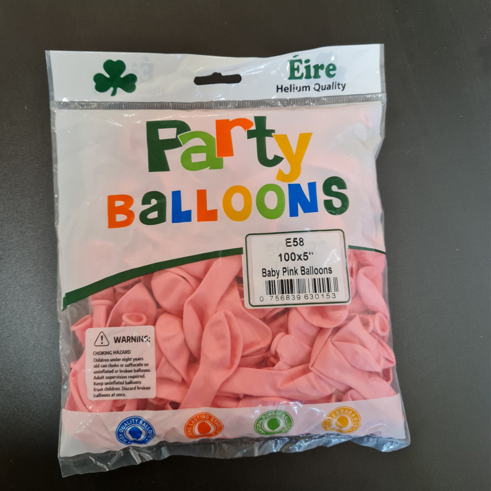 Pink Balloons - E58 bag of 100 x 5" Eire Pastel baby pink balloons