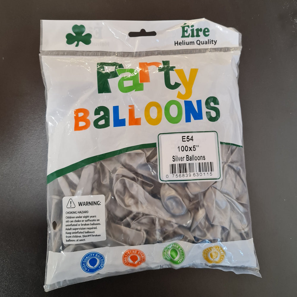 Silver Balloons - E54 Bag of 100 x 5" Eire shiny Silver Balloons