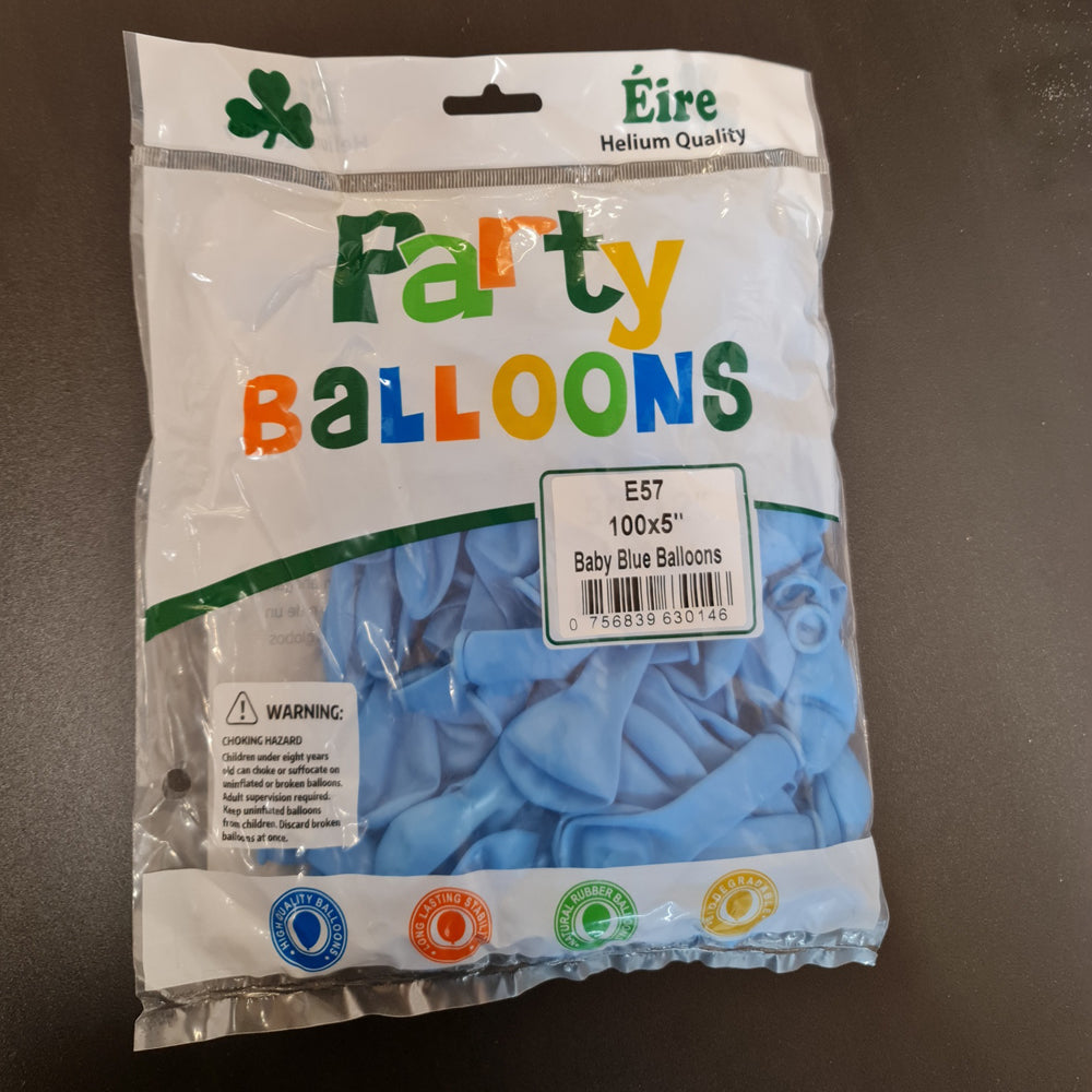 Blue Balloons - E57 Bag of 100 Eire pastel baby blue Balloons