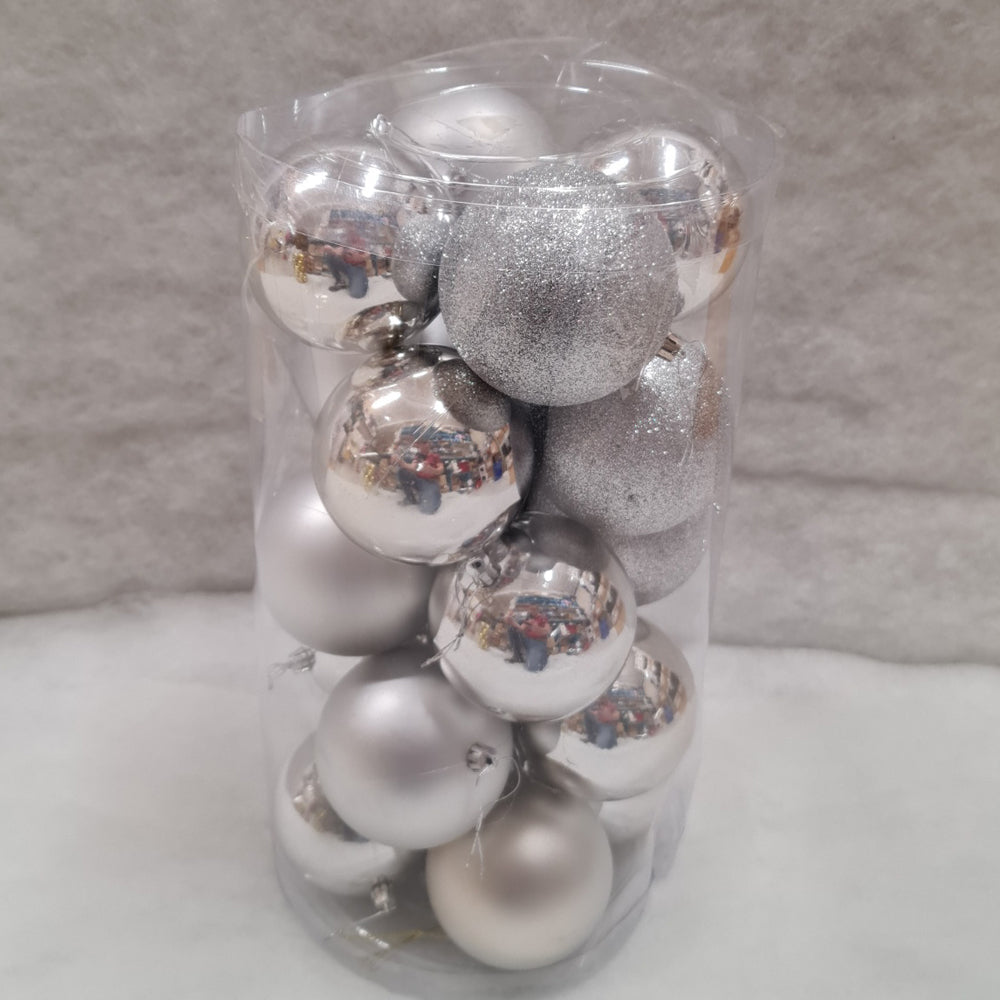 Tube of 10cm Silver Christmas Baubles