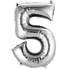 Silver Number 5 Balloon - 42" foil Balloon - uninflated