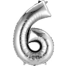 Silver Number 6 Balloon - 42" foil Balloon - uninflated