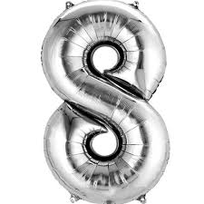 Silver Number 8 Balloon - 42" foil Balloon - uninflated