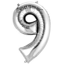 Silver Number 9 Balloon - 42" foil Balloon - uninflated