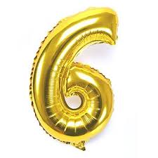 Gold Number 6 Balloon - 42" foil Balloon - uninflated