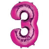 Pink Number 3 Balloon - 42" foil Balloon - uninflated