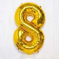 Gold Number 8 Balloon - 42" foil Balloon - uninflated
