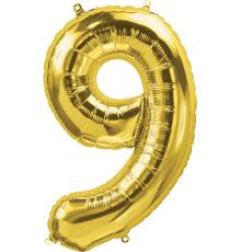 Gold Number 9 Balloon - 42" foil Balloon - uninflated