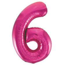 Pink Number 6 Balloon - 42" foil Balloon - uninflated
