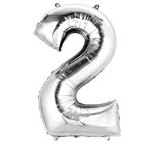Silver Number 2 Balloon - 42" foil Balloon - uninflated