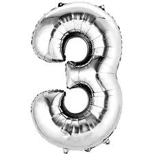 Silver Number 3 Balloon - 42" foil Balloon - uninflated