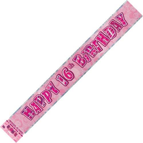 Birthday Glitz Strip Banner - Pink 16th Birthday