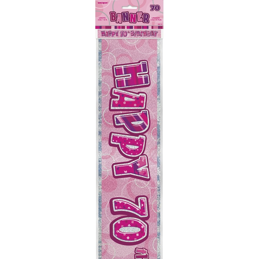Birthday Glitz Strip Banner - Pink 70th Birthday