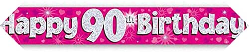 Birthday Prism Strip Banner - Pink 90th Birthday