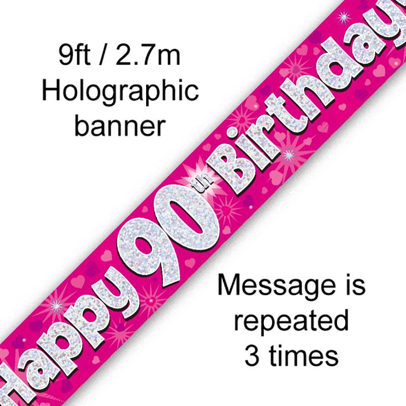 Birthday Prism Strip Banner - Pink 90th Birthday