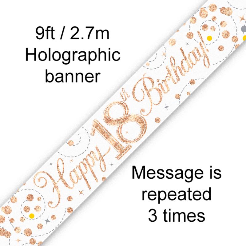 Birthday Sparkling Fizz Strip Banner - Rose Gold 18th Birthday